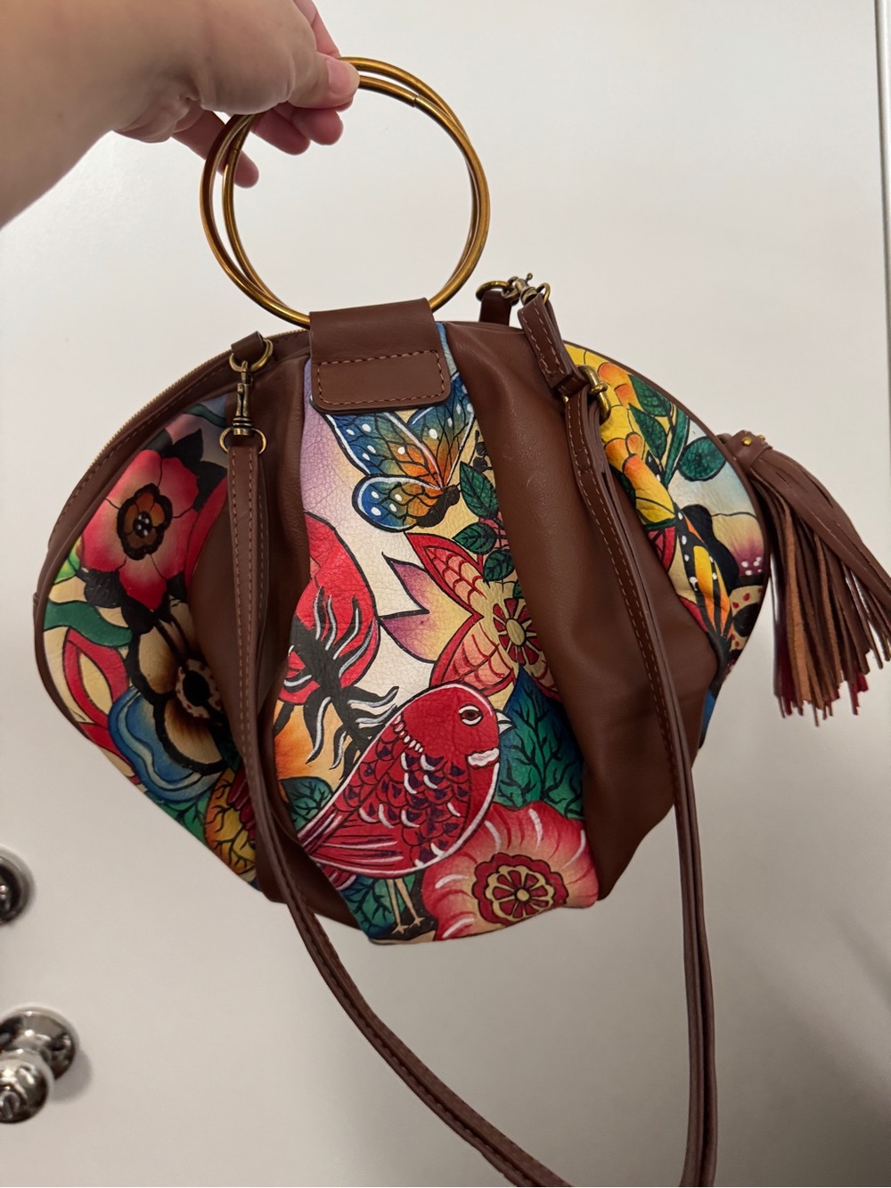 Vintage Sharif floral tattoo koi Ring Handle Crossbody shoulder bag balloon bag